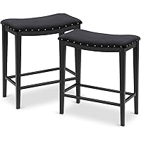  Set of 2 Katdans Counter Height 24 Inch Modern Saddle Backless Barstools (Black With Black Cushion) 