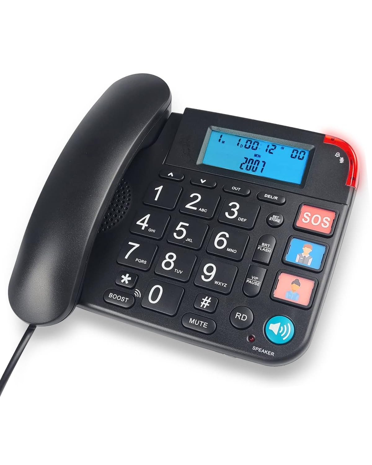 KALAHOLLarge Button Landline Telephone with LCD Display, Senior-Friendly Home Phone with Speakerphone, Adjustable Ringer & Volume Control, Multi-Function Corded Phone, Black