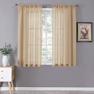 Sponsored Ad - Tollpiz Short Sheer Curtain Linen Textured Bedroom Curtains Sheer Light Filtering Rod Pocket Voile Curtain ...