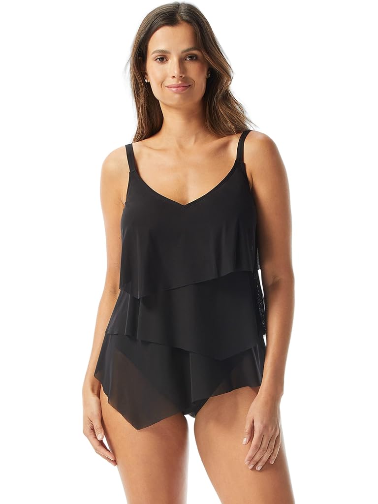 COCO REEF Classic Solid Bra Sized Tiered Mesh Tankini