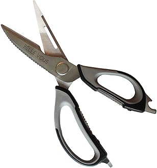 Image of 7 in 1 Multipurpose Kitchen Scissors - Magnetic Kitchen Shears - Heavy Duty Poultry Shears - Stainless Steel Razor Sharp Utility Scissors -Chicken Meat Fish Herbs Vegetables Chicken Bone Pizza BBQ's