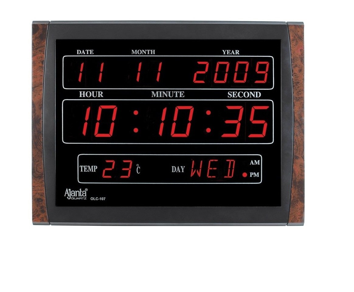 Ajanta Quartz Plastic Digital Red LED Abstract Rectangle Wall Clock (OLC - 107, Black, 39.6 cm x 29.6 cm x 4.5 cm)