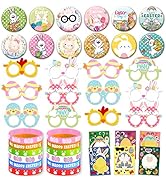 Easter Party Favor for Kids, 48 PCS Easter Theme Party Supplies Include Button Pins, Easter Paper...