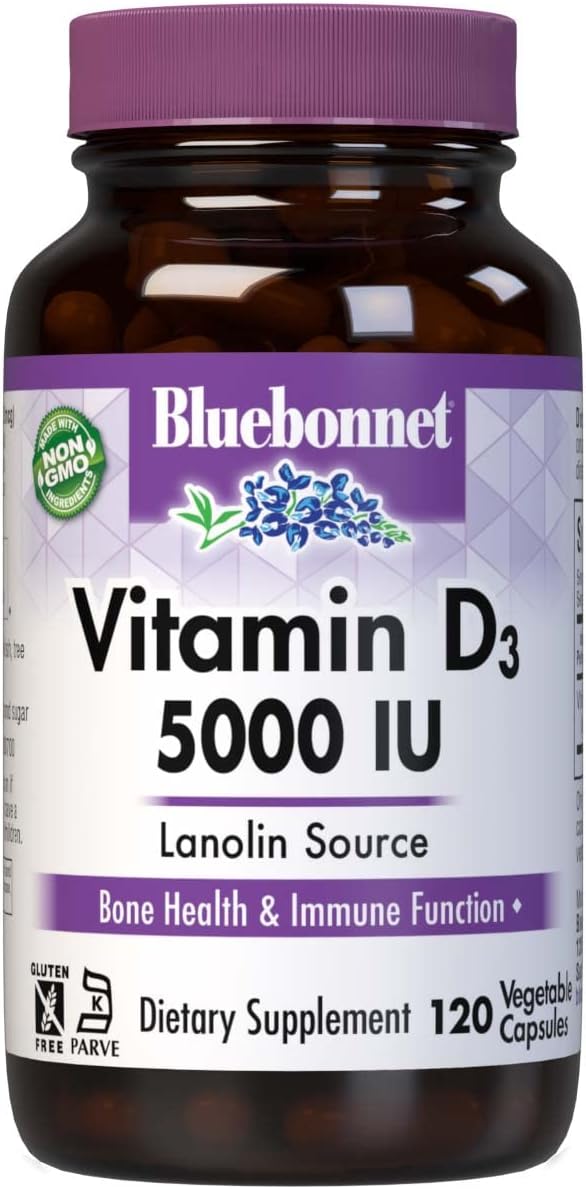 Amazon.com: Bluebonnet Vitamin D3 5000 IU Vegetable Capsules, 120 Count ...