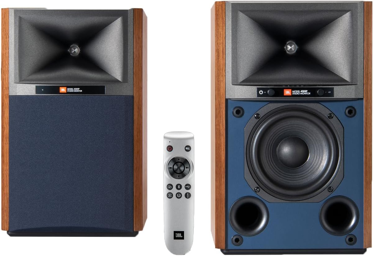 JBL 4305P Studio Monitor, Natural Walnut - Powered Bookshelf Loudspeaker System