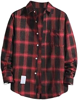 XCWER Cotton Plaid Shirts for Men Long Sleeve Button Down Shirts Regular Fit Big and Tall Casual Shirts with Pockets