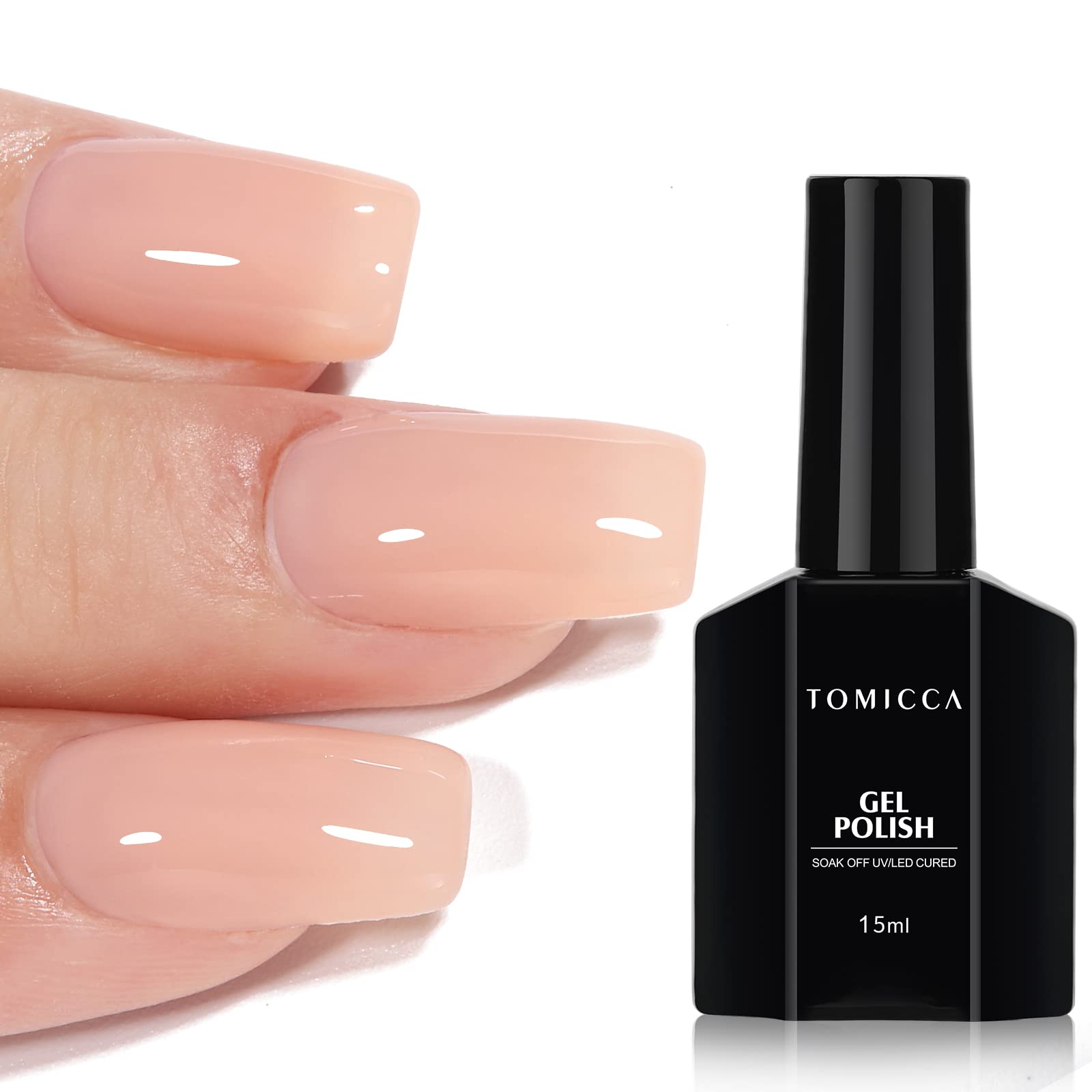 TOMICCA Nude Gel Nail Polish, 15ml Jelly Gel Polish, Translucent Nude Nail Polish Quick Dry, Soak Off UV Neutral Light Nude Gel Polish Colors Long Lasting Nail Art Manicure