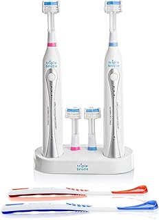 Triple Bristle Duo - 2 Electric Toothbrushes with Dual Charging Station, Patented 3 Head Design, 31,000 VPM, Rechargeable ...