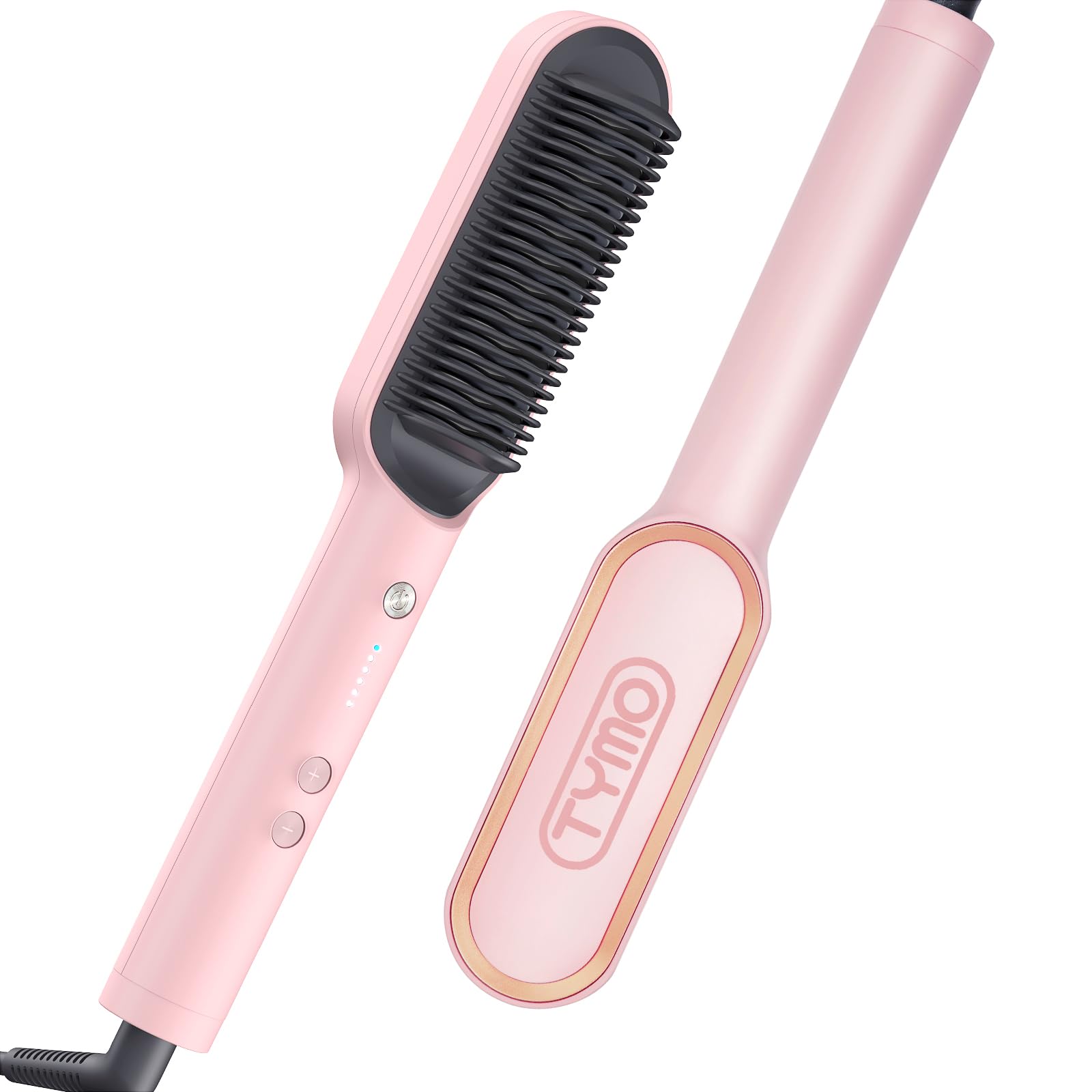 TYMORing Hair Straightener Brush – Hair Straightening Iron with Built-in Comb, 20s Fast Heating & 5 Temp Settings & Anti-Scald, Perfect for Professional Salon at Home, Sakura Pink