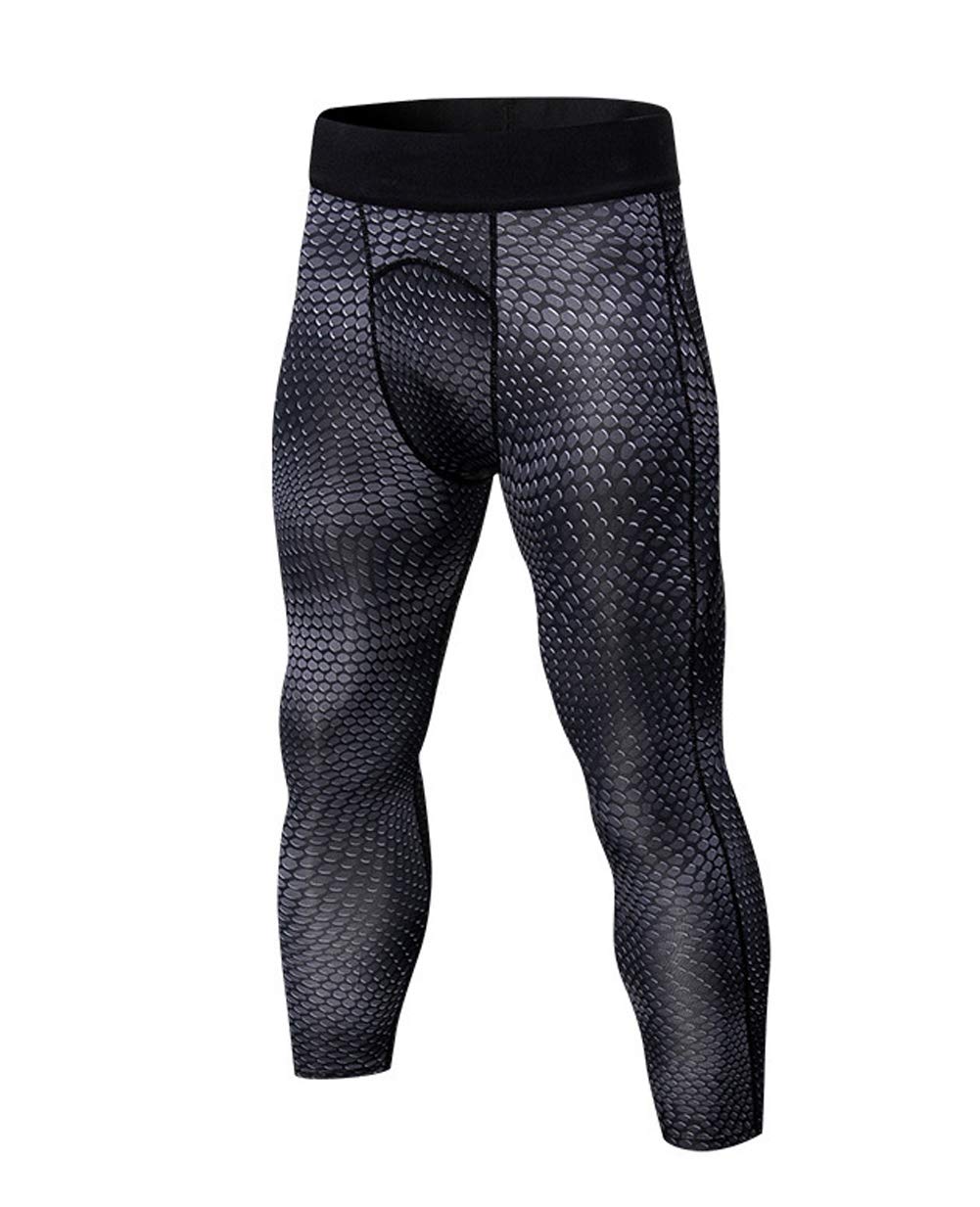 Men's 3/4 Compression Active Pants Tummy Control Printed Capri Cropped Leggings Sports Tights