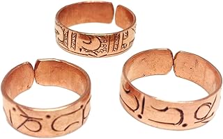 Set of 3 Hand Forged Copper Rings. Made with 100% Pure Raw Untreated Copper. Handcarved Tibetan Healing Ring Set.