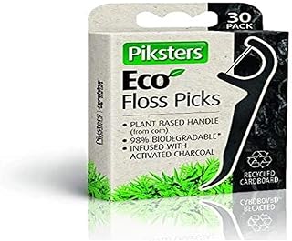 Piksters Eco Charcoal Floss Picks 30 Pieces Pack