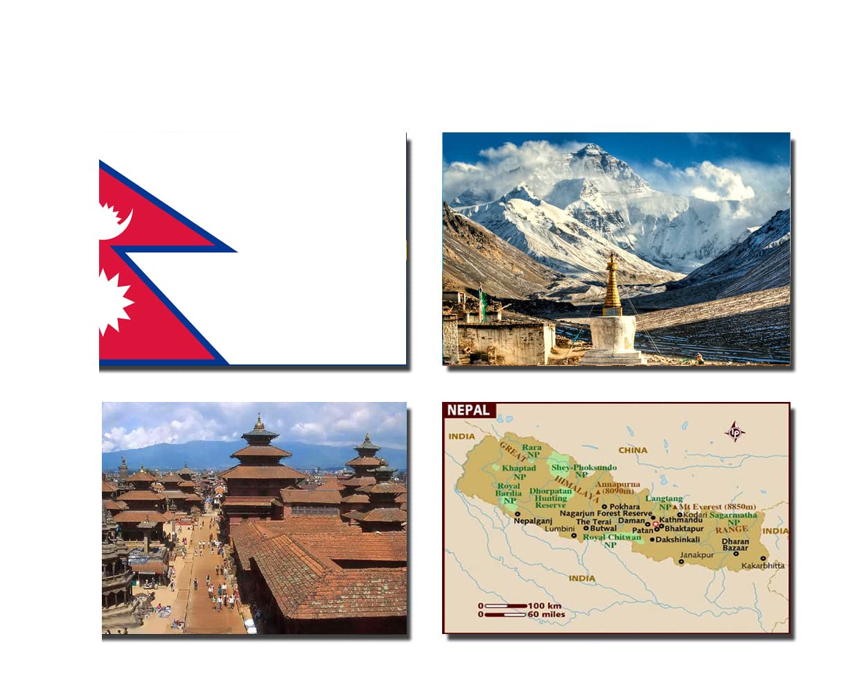 SET OF 4 NEPAL FRIDGE MAGNETS – NEPAL FLAG NEPAL MAP NEPAL ATTRACTIONS