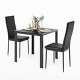 Gizoon 3 Piece Glass Dining Table Set&comma; Kitchen and Chairs for 2&comma; PU Leather Modern Room Sets for Home&comma; Kitchen&comma; Living Room