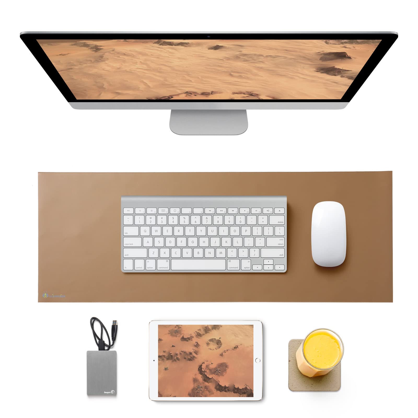 Photo 1 of Glowworm Giant Mouse Pad Extended XL XXL Desk Pad 63in*23in Beige Waterproof Smooth PU Leather Huge Desk Mat 3XL Big Laptop Desk Cover with Stitched Edges Non-Slip Base Beige 63in*23in