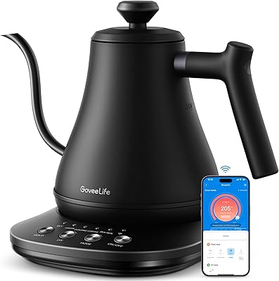 GoveeLife Smart Electric Kettle, 0.8L WiFi Gooseneck Kettle Compatible with Alexa, 5 Modes for Use, 3-minute Fast Heating and 2H Keep Warm, Auto-Shut off for Safety, Stainless Steel, Matte Black…