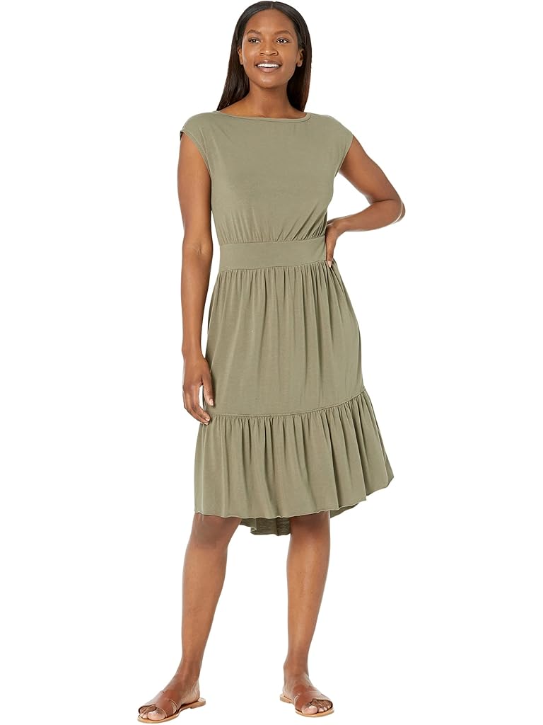 Mod-o-doc Organic Jersey Cap Sleeve Shirred Boatneck Dress