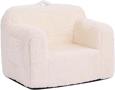 Tiita Kids Sofa Couch, Toddler Foam Sofa Chair, Comfy Child Lounge Chair with Carrying Handle & Side Pockets, Baby Plush Armrest Chair, Lightweight Reading Sofa Chair for Girl or Boy (Beige)