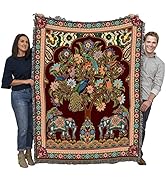 Asian Elephants Blanket - Tree of Life Gift Tapestry Throw Woven from Cotton - Made in The USA (7...