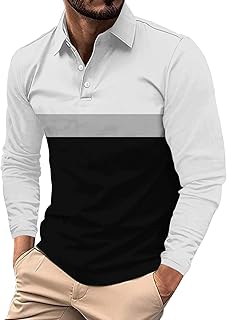 Long Sleeve Men's Shirts Trendy V Neck Polo Shirts Casual Button Down Golf Shirts Lightweight Office Shirts