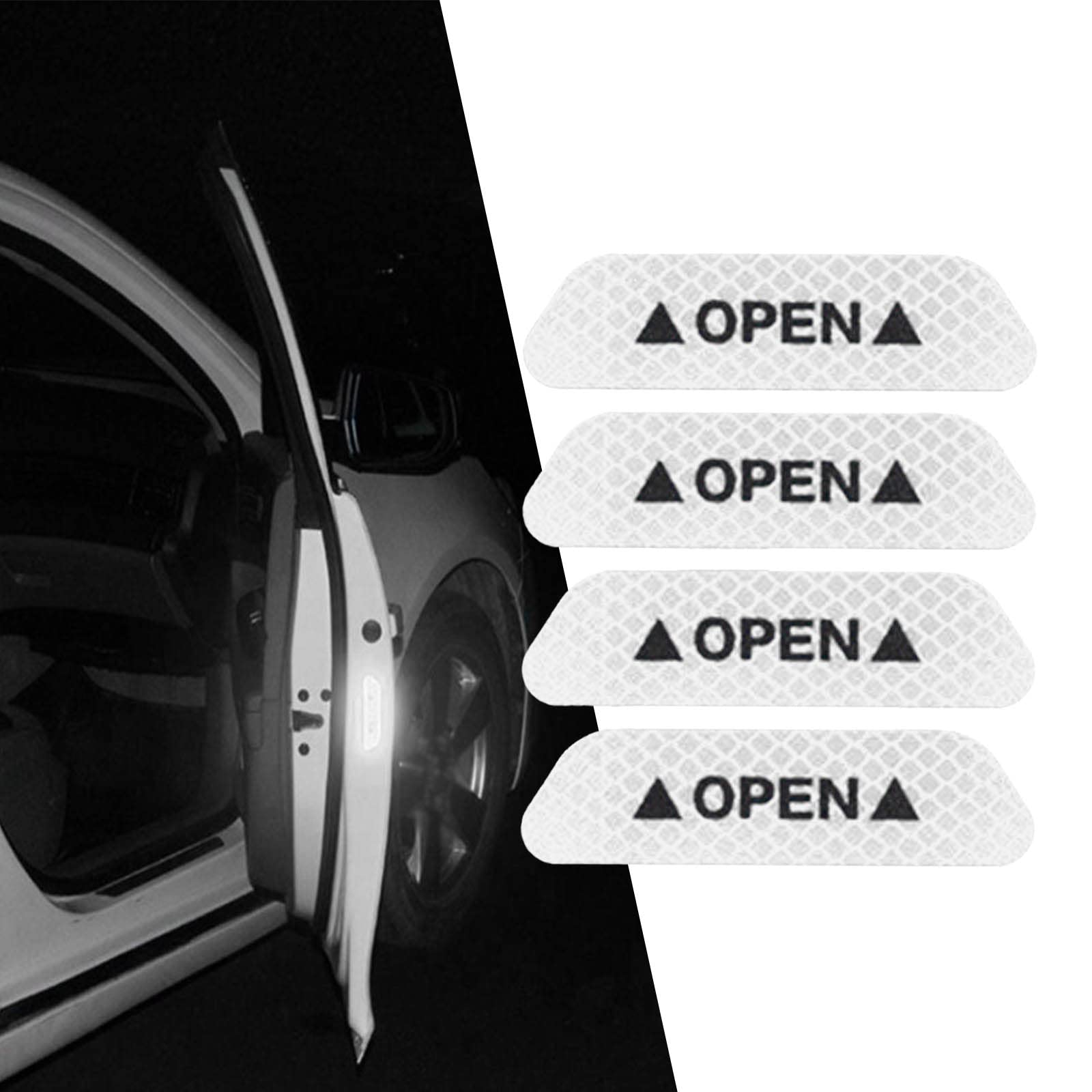 4 PCS Door Open Warning Reflective Sticker, 3.74" x 0.98" Car Door Sticker, Universal Safety Caution Warning Sticker, Car Door Anti-Collision Strip Sticker (Silver)