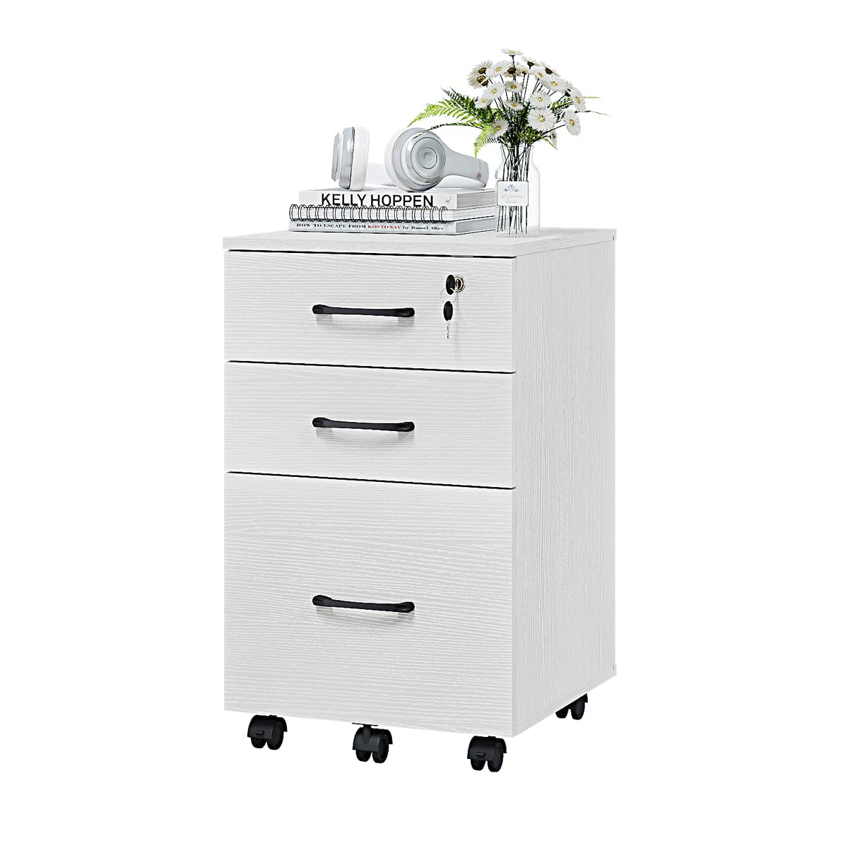 Panana 3 Drawer Wood Mobile File Cabinet, Under Desk Storage Drawers ...