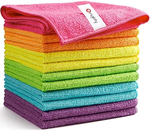 Orighty Cleaning Cloths Pack of 12, Highly Absorbent Microfiber Cleaning Supplies, Lint Free Cloths for Multiple-use, Powerful Dust Removal Cleaning Rags for House, Kitchen, Car Care(12x12 inch)