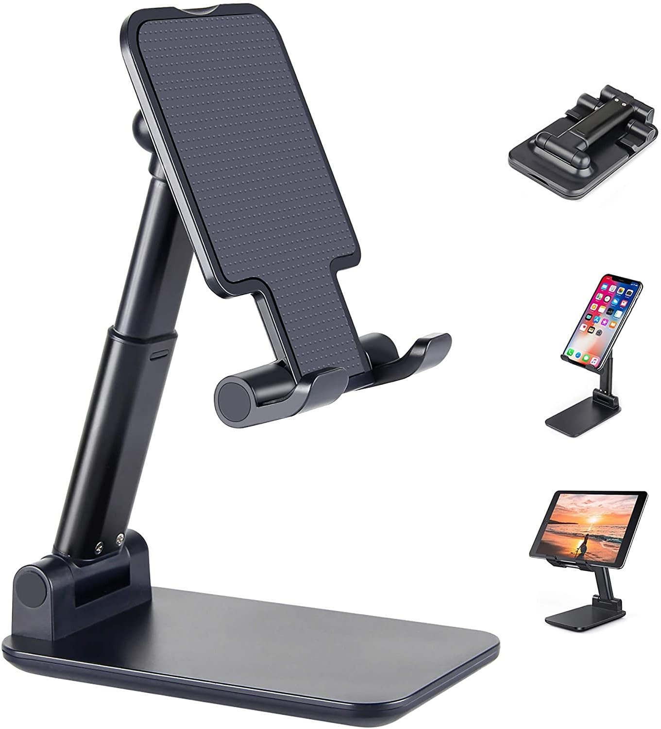 Gladiadora® Mobile Stand Multi Angle Adjustable and Foldable Mobile Phone Tabletop Stand, Anti Slip and Scratch Resistant, Compatible for Samsung Galaxy, Vivo, iPhone and All Mobile Phones (Black)