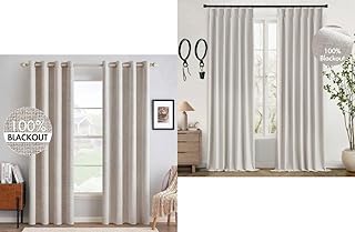 MIULEE 100% Blackout Linen Textured Curtains for Bedroom Thermal Insulated Ivory Grommet Room Darkening Drapes Luxury Deco...