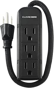 Power Strip with Flat Plug - 3 Ground Outlets 7 Inch Heavy Duty Braided Extension Cord Flat Plug Mountable Outlet Strip for Computer/Home/Office