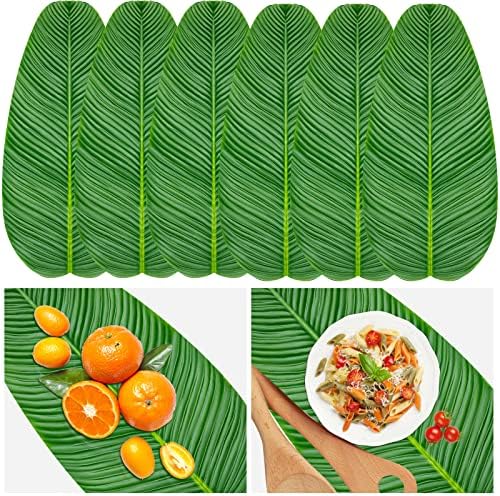 Jexine 8 Pcs Tropical Artificial Banana Leaves Large Faux Tropical Leaves Hawaiian Luau Banana Leaf Plates Banana Leaves for Cooking Party Table Decoration