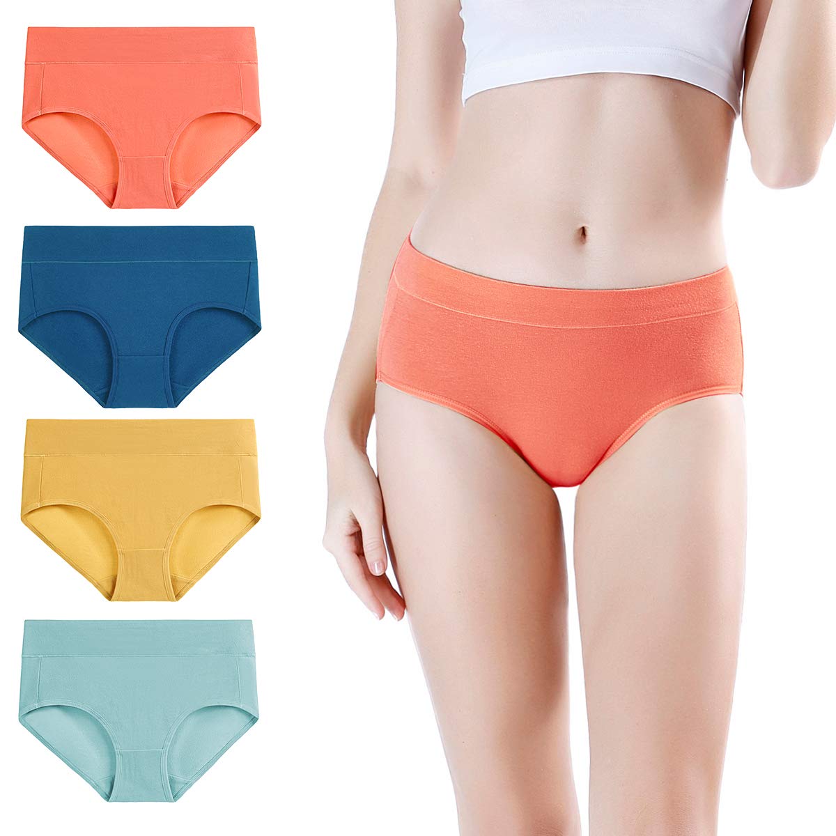 wirarpaWomen's Underwear Cotton Mid Waisted Ladies Panties Full Coverage Briefs 4 Pack (Regular & Plus Size)