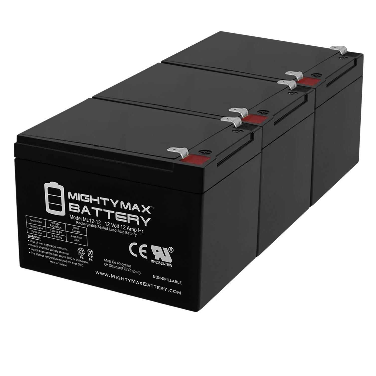 12V 12Ah F2 Zida 500WT36V, 500 WT 36V Electric Scooter Battery - 3 Pack