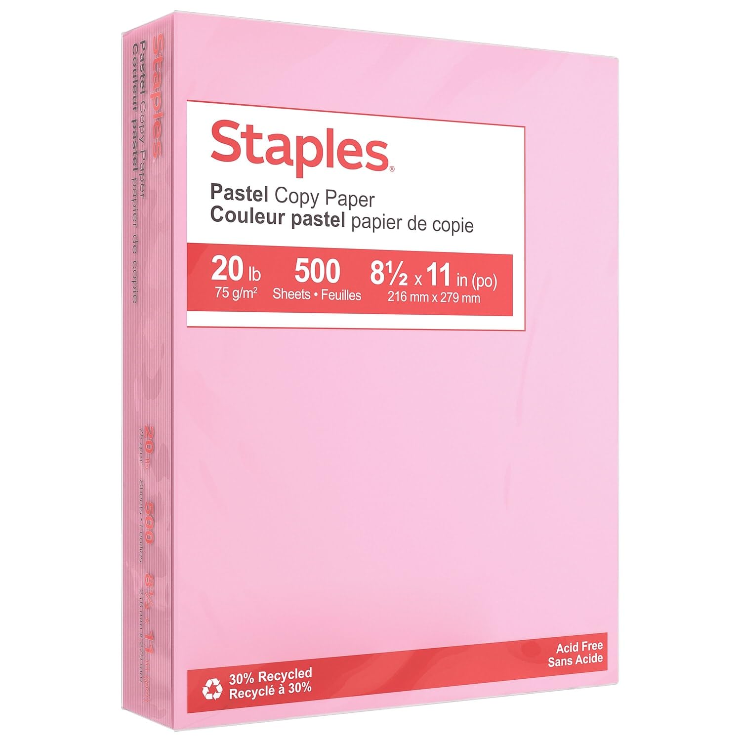 Staples 490935 Pastel Colored Copy Paper 8 1/2-Inch x 11-Inch Pink 500/Ream (14779)