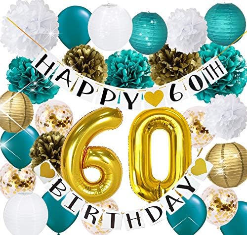 Amazon.com: Teal Gold 60th Birthday Party Decorations for Women ...