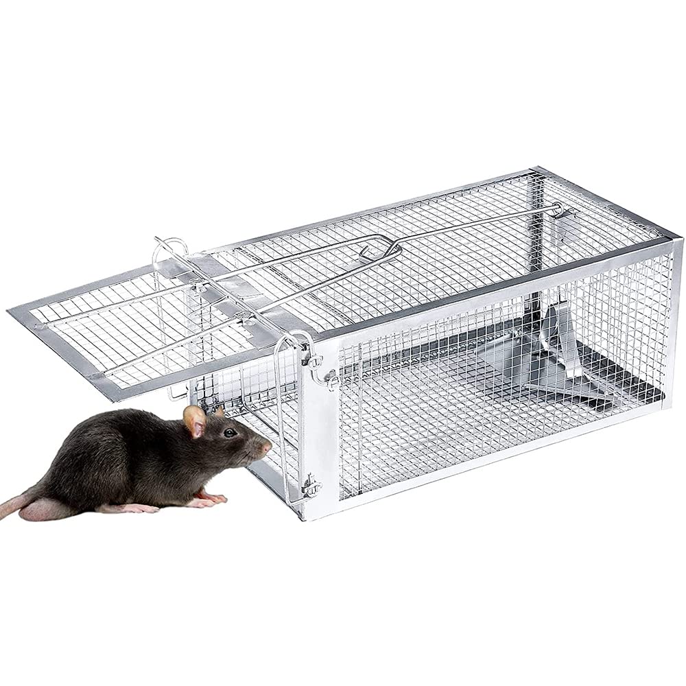 HomarketRat and Squirrel Cage Trap,Mouse Trap,Chipmunk Trap Humane Live Rat Trap Cage for Mice and Other Small Rodent Animals (silver-1pcs)