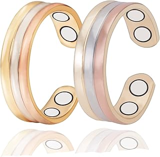 EnerMagiX Copper Rings for Women, Pure Copper Adjustable Tricolour Gold Set Magnetic Ring, Copper Jewelry