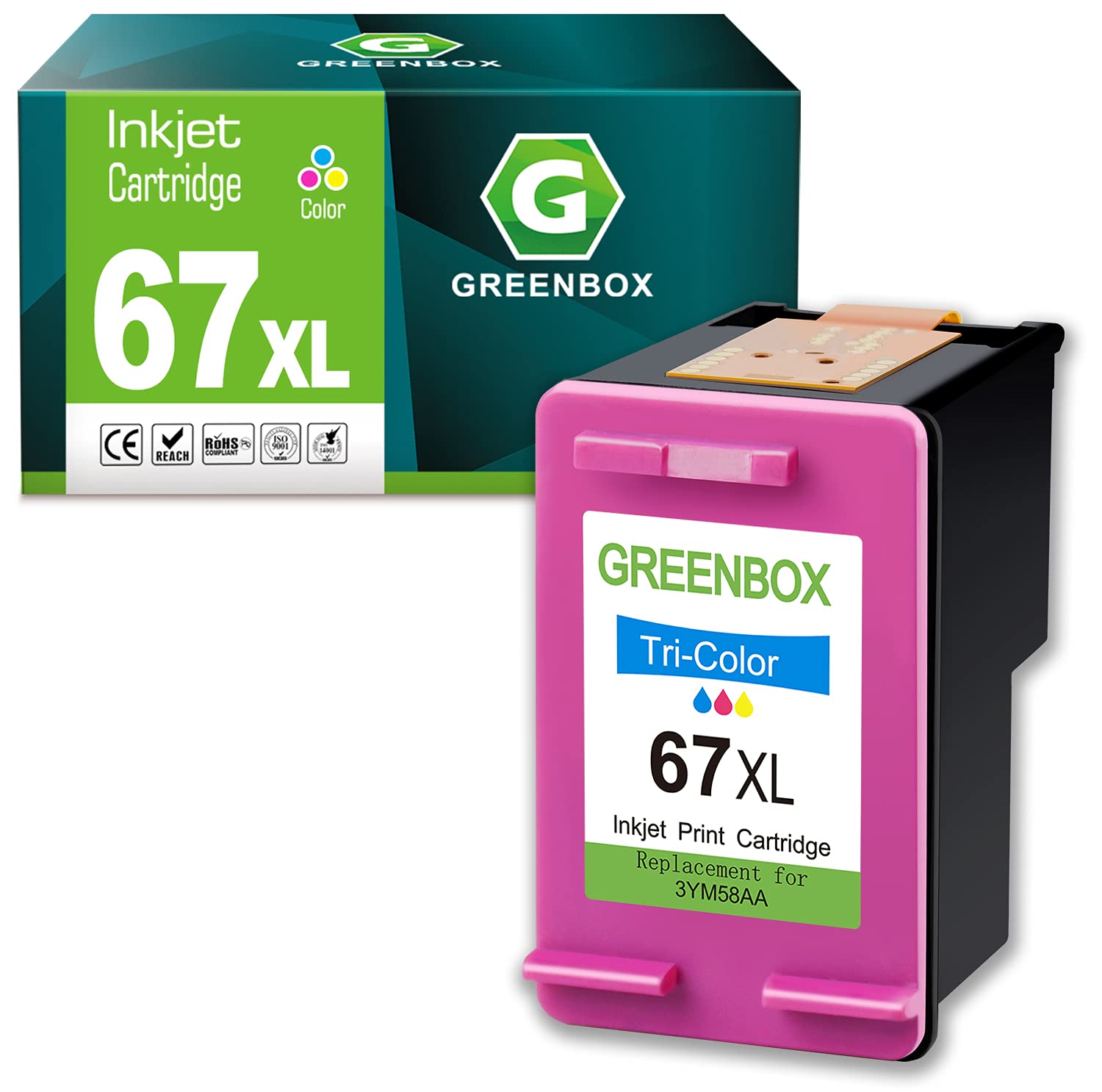 GREENBOX Remanufactured Ink Cartridge Replacement for HP 67 67XL for DeskJet 2732 2755 Envy 6052 6058 6075 DeskJet Plus 4152 4155 4158 (1 Tri-Color)