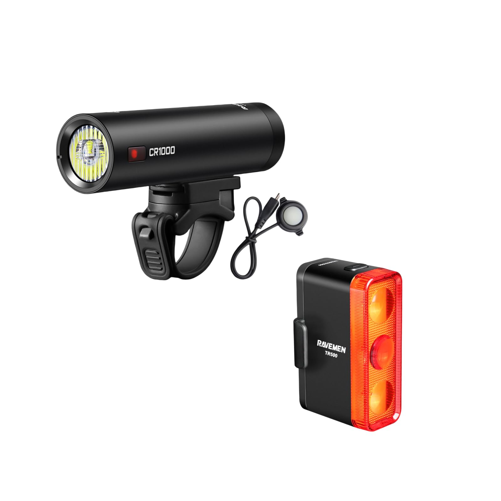 RavemenTR500 Bundle with CR1000 Bicycle Lights Front and Rear Bike Lights for Night Daytime Riding