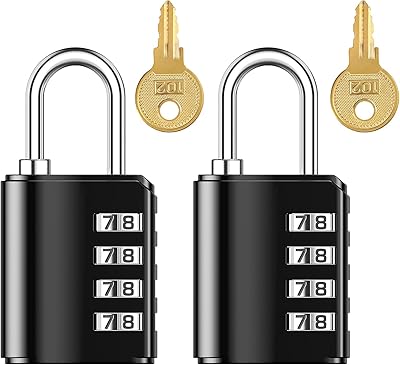 KeeKit Combination Lock, 4 Digit Combination Padlock with Keys, Resettable Waterproof Gate Lock for Locker, Gym, Fence, Case, School & Employee Locker, Toolbox – 2 Pack, Black