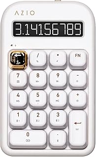 AZIO IZO Wireless Mechanical Calculator & Number Pad (White/Gold) - Bluetooth 5.0 & USB, Gateron-Blue Mechanical Switch, 9...