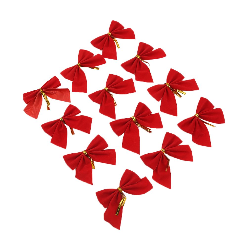 60 Pieces Red Bowknot Christmas Tree Decoration for Home Outdoor Bow Tie Tree Pendant Ornament