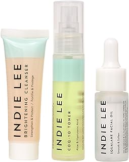 Indie Lee Discovery Kit - Brightening Cleanser, CoQ-10 Toner + Squalane Facial Oil - Skincare Regimen for Adults (3-Piece ...