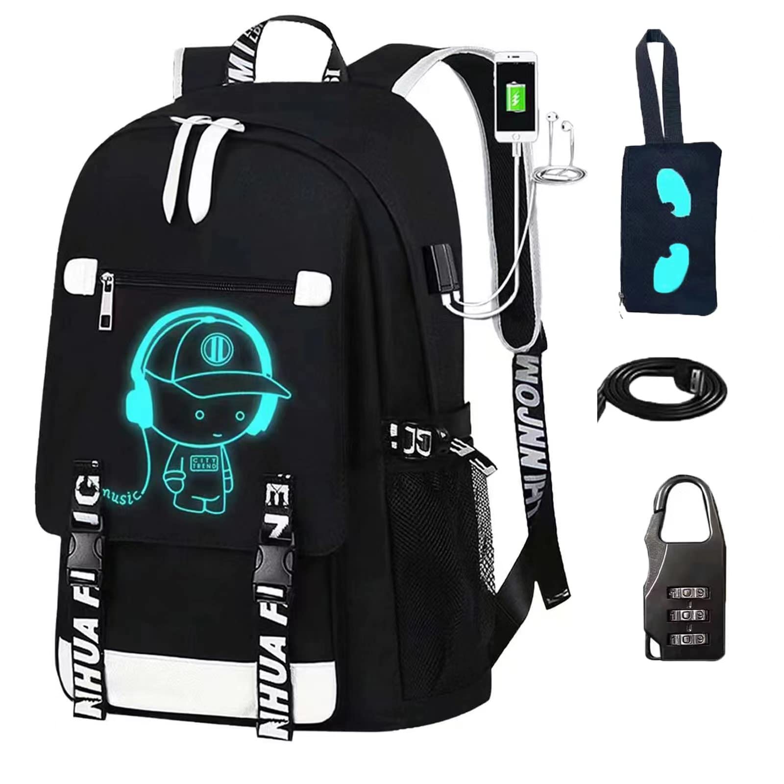 Backpack for Boys.Laptop Backpack with USB Charging Port, Bookbag for School with Anti-Theft Lock,Teens Backpack Cool Backpack for Boys Includes Pencil Bag,luminous Backpack