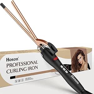 9mm Thin Curling Iron Ceramic, 3/8 Inch Small Barrel Curling Wand for Long &amp; Short Hair, LCD Display with 9 Heat Setting Include Glove(Golden)