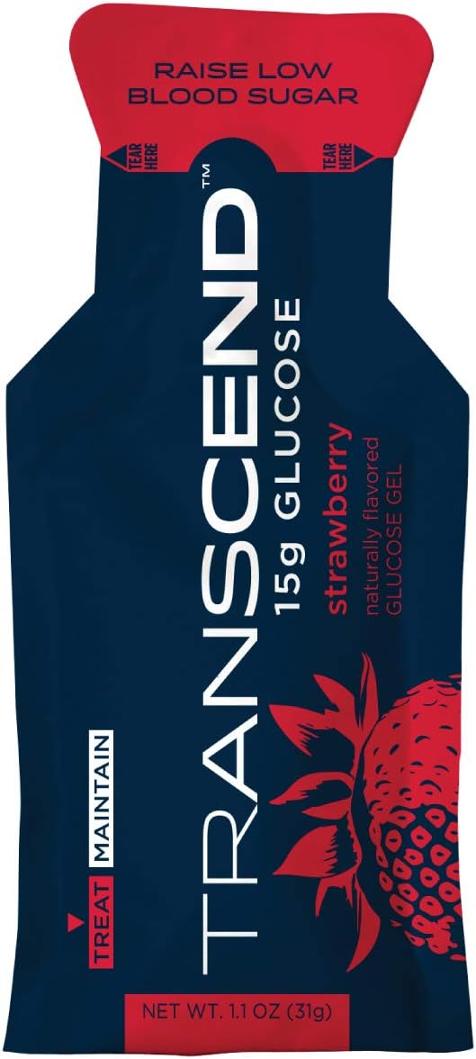 Transcend Glucose Gel Packs - Strawberry Flavor - 15 Pack (1.1oz Each) - Blood Sugar Support Glucose Gel Packs for Diabetics - Fast Acting, Gluten Free, Precise 15g Dose - Made in The USA