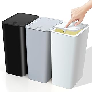 ROUDJER Bathroom Trash Can with Lid, 3 Pack 10L / 2.64 Gallon Plastic Trash Can, Dog Proof Garbage Can for Kitchen, Bathro...