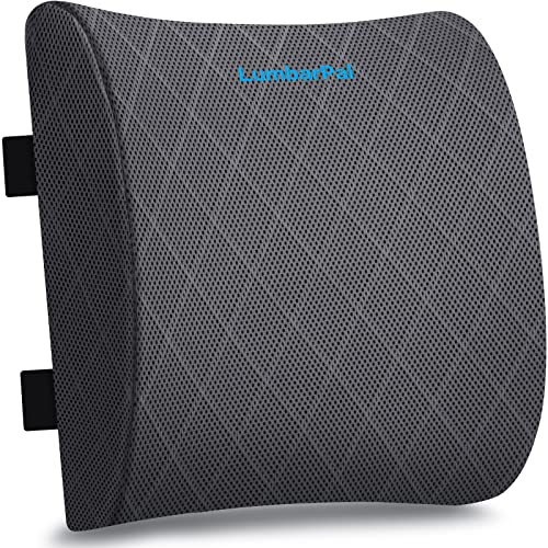 LumbarPal Lumbar Support Pillow for Office Chair Back Support Lumbar Pillow for Car, Gaming, Office Chair - Improve Sitting Posture & Back Pain Relief, Memory Foam, Adjustable Straps, Grey