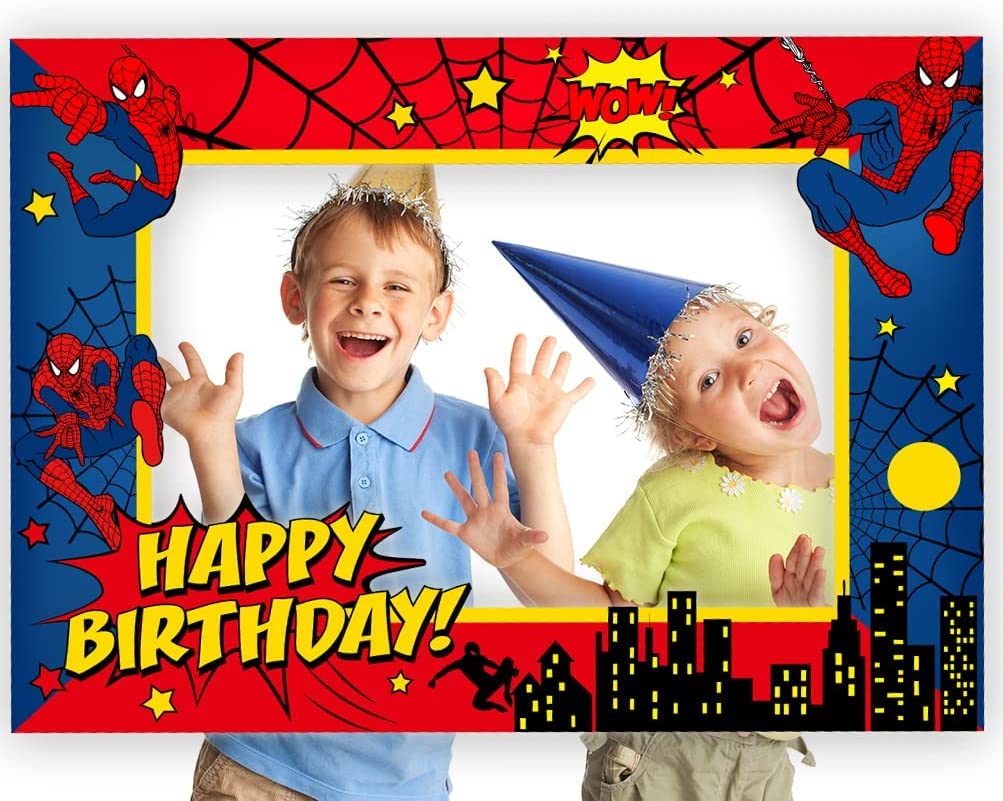 Buy Spider-Man Birthday Party Supplies and Birthday Photo Booth Frame ...