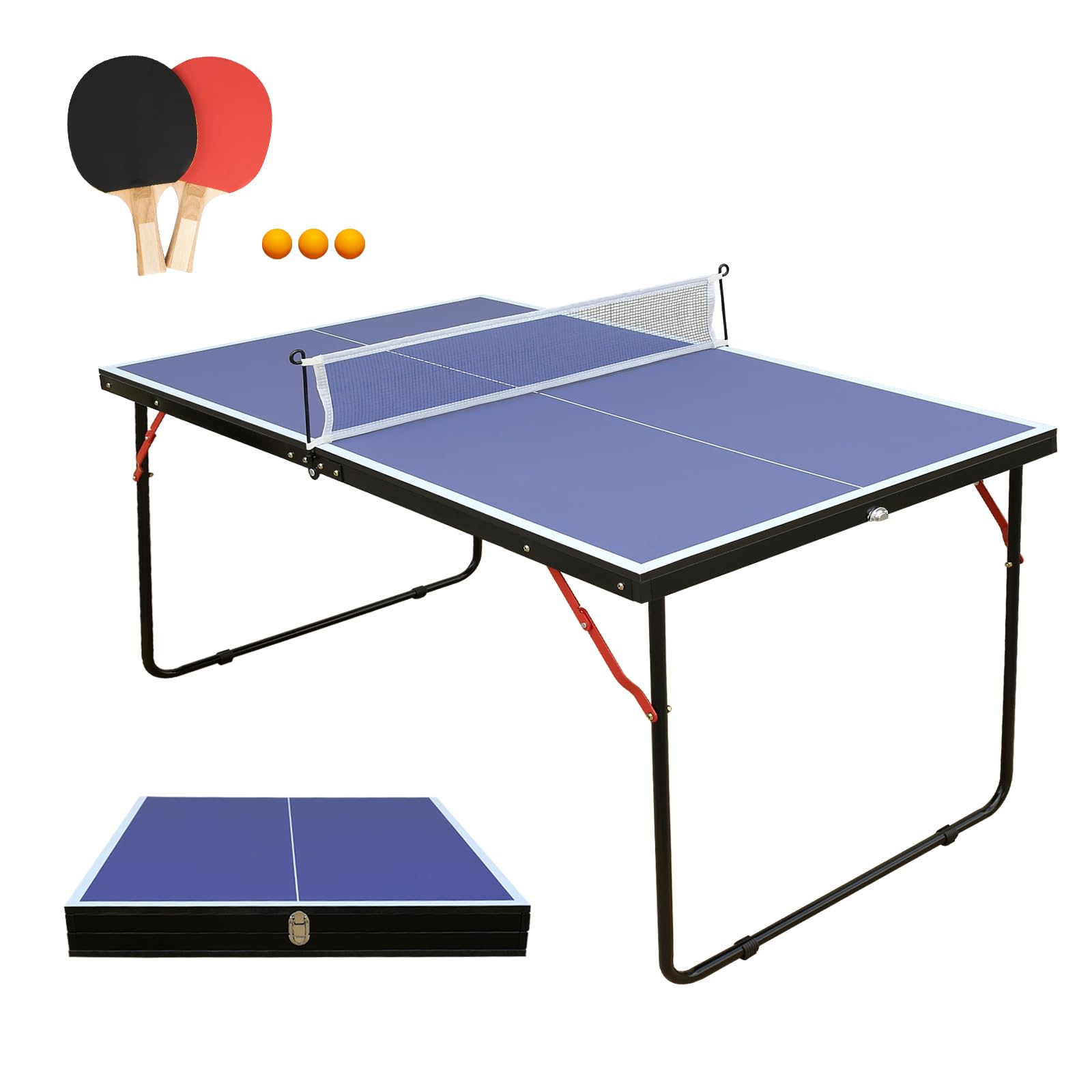 Generic KKB Sport 4.5FT Folding Ping Pong Table Game Set, Portable Indoor Outdoor Midsize Table Tennis Table with 2 Paddles, 3 Balls and Net